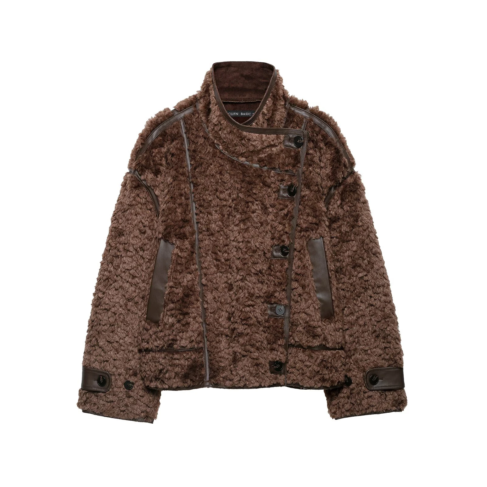 Winter New Women's Fashion Versatile Style High Collar Splicing Artificial Fur Effect Jacket Coat