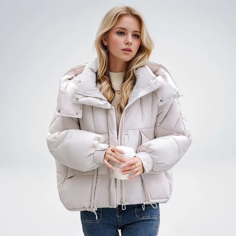 2024 New Loose Ladies Cropped Jacket Winter Woman Parka Pockets Overcoat Korean Fashion Female Ultra Light Thick Warm Coat