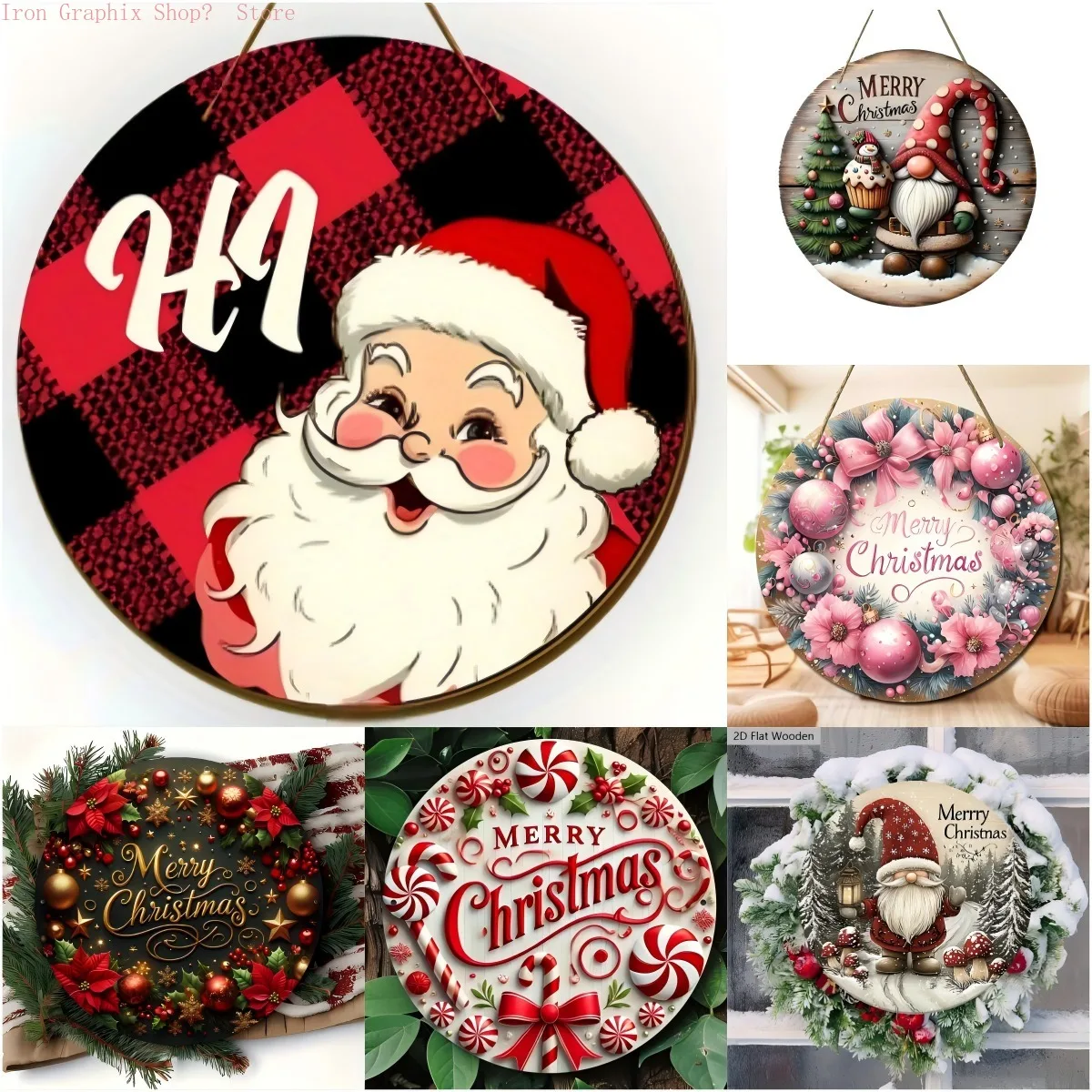 2D flaches Holzschild für Weihnachten, Frohe Weihnachten, Wandbehang, Dekoration, Weihnachtsbaumschmuck, Heimschild.