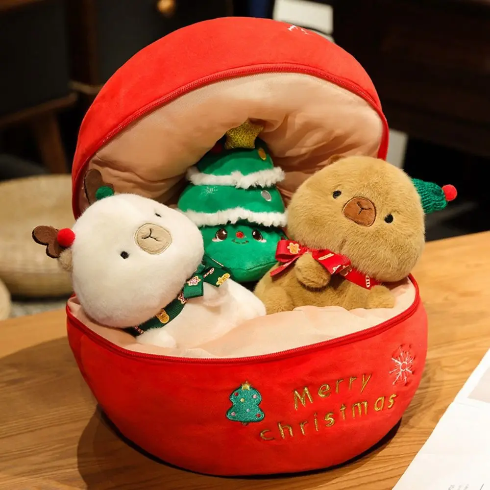 Décoration de noël jouets en peluche de noël en peluche belle poupée Capybara mignonne paix fruits bonhomme de neige animaux en peluche 3D jouet d'élan