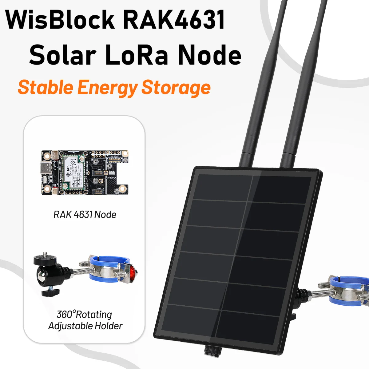 

Solar Mesh Node Pole Mount Solar Repeater Compatible Meshtastic Meshcore LoRa Node for 868/915MHz RAK Wisblock RAK19007+RAK4631