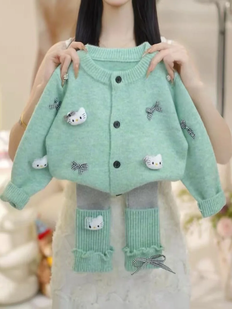 

Модный вязаный свитер, кардиган, весна-осень, брюки для девочек, длинный све, хлопковая повседневная одежда, дышащая средняя одежда, Thi...