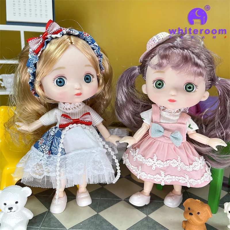 Doll 16cm BJD Mini Doll For Girls Boy Clothes 13 Movable Joint Toy Baby Blue Green Big Eyes DIY Toys Dress Up 1/12 Fashion Dolls