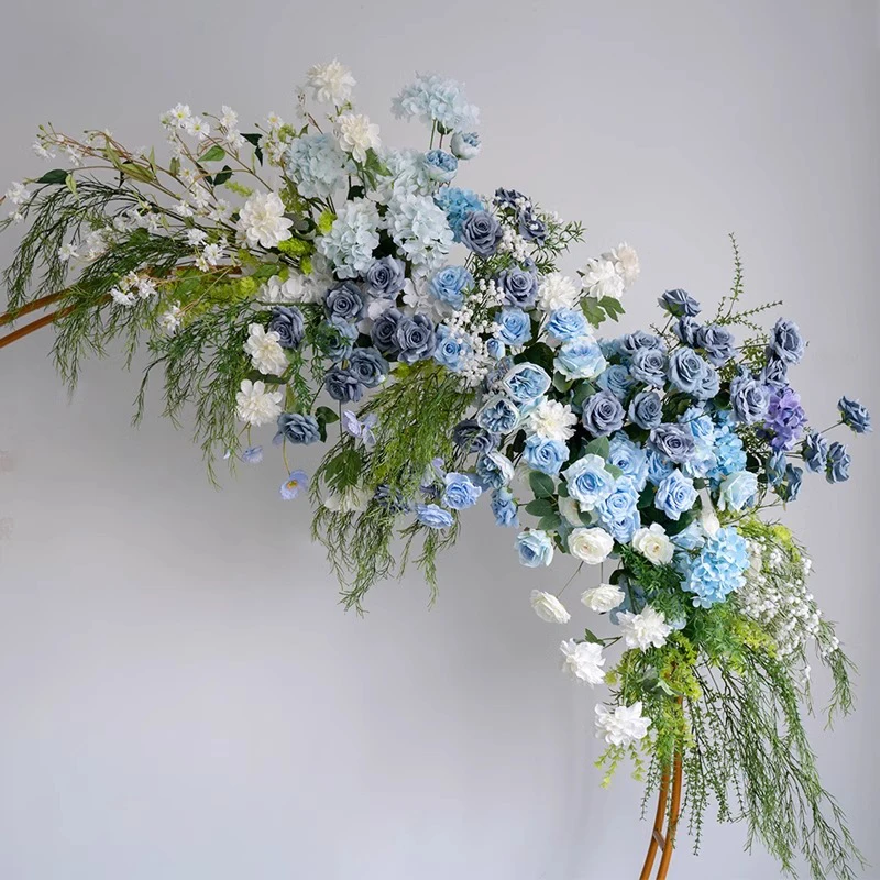 Blue Wedding Luxury Rose Backdrop Arch Deco Hang Floral Arrangement Sofa Table Runner Centerpiece Flower Ball Party Props