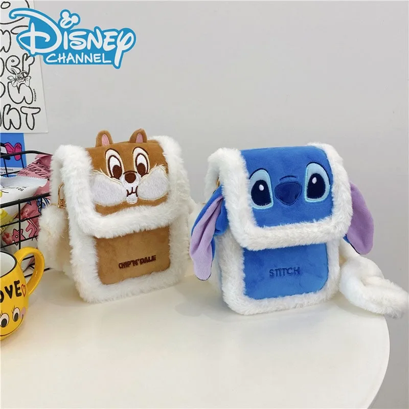 2024 Disney New Plush Fashion Cartoon Stitch Cute Crossbody Bag Casual Travel Mobile Phone Bag