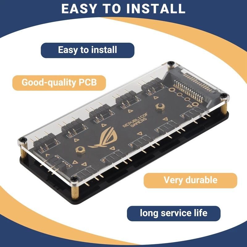 5V 3Pin RGB LED Splitter Hub de 10 portas com cabo de extensão de 50CM 3Pin, perfeito para muitos RGB