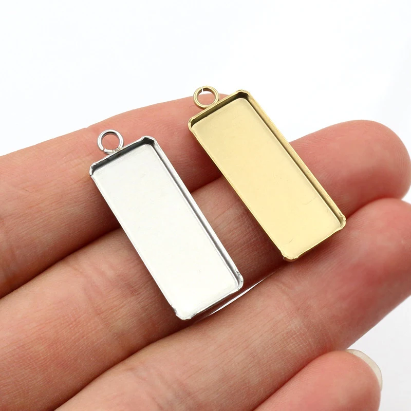 5-10pcs Stainless Steel Rectangle Pendant Cabochon Base Blank Setting Tray 10x25mm 10x50mm Inner Size for DIY Jewelry Making