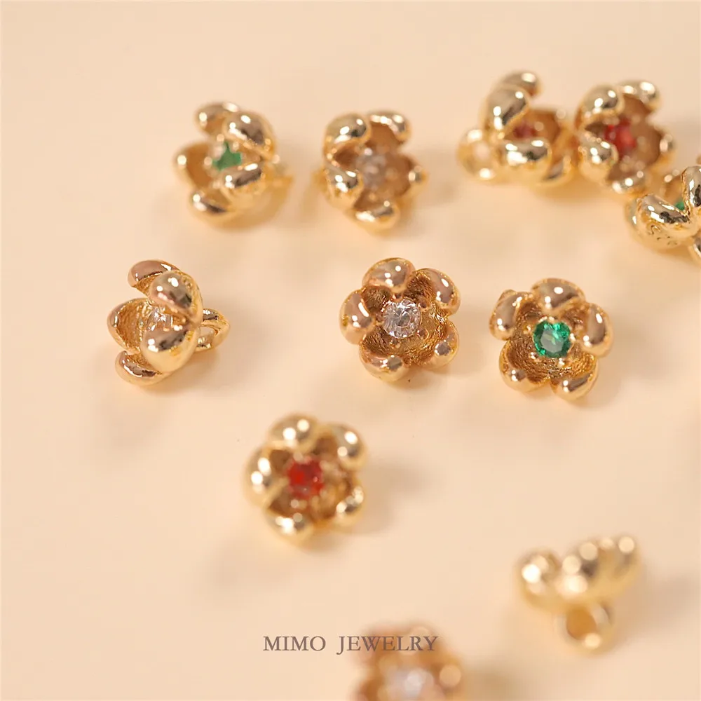 

1PCS 5.6x5mm Copper-plated Real Gold Cute and Fresh Zircon Steamed Bun Small Flower Pendant DIY Handmade Accessory
