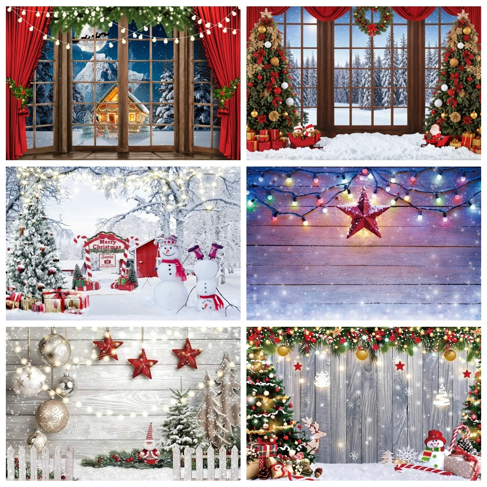 Christmas Backdrop For Photography Window Fireplace Gift Santa Winter Xmas Tree Family Holiday Party Decor Photo Studio Props