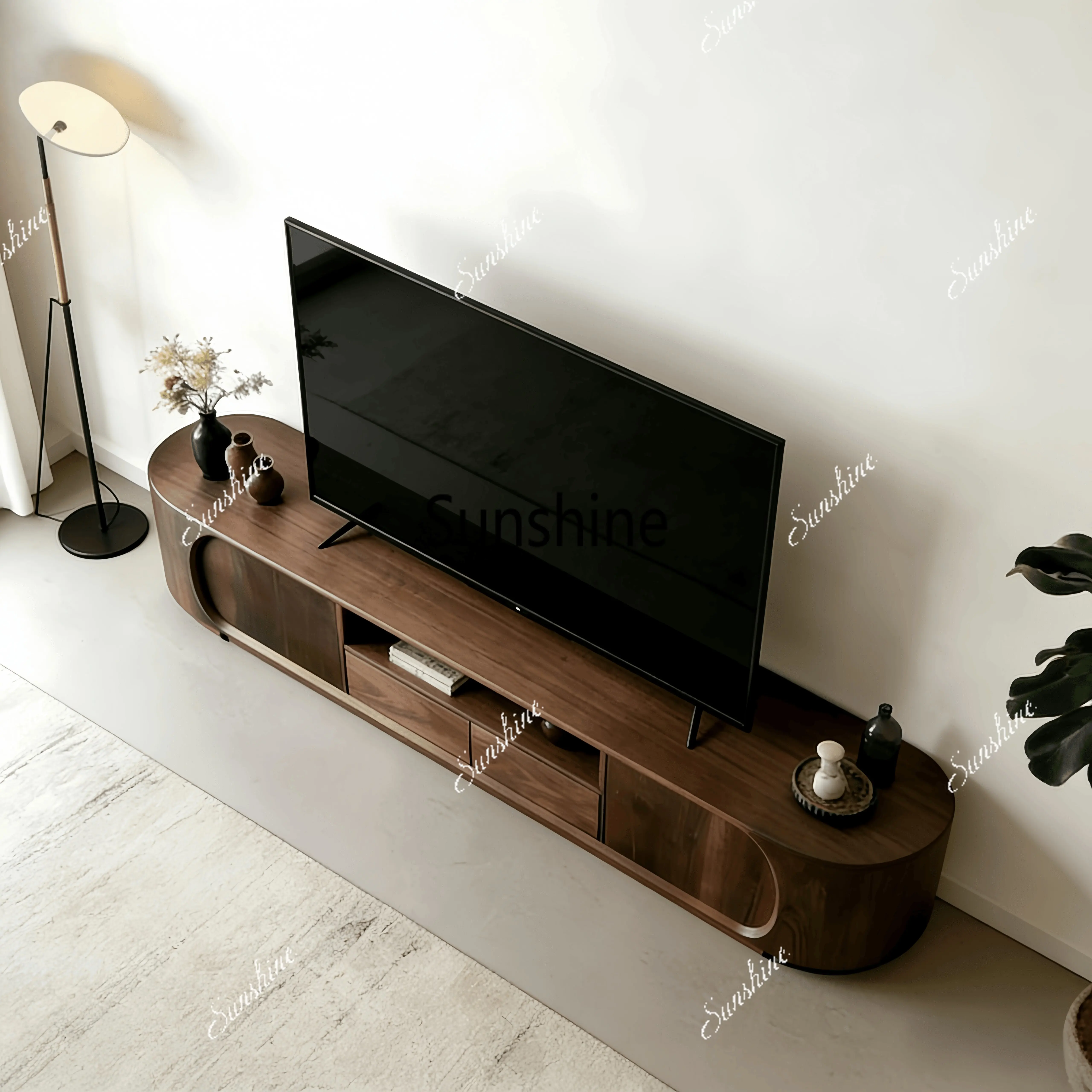 

Italian minimalist style, modern solid wood TV cabinet, living room storage, floor storageY