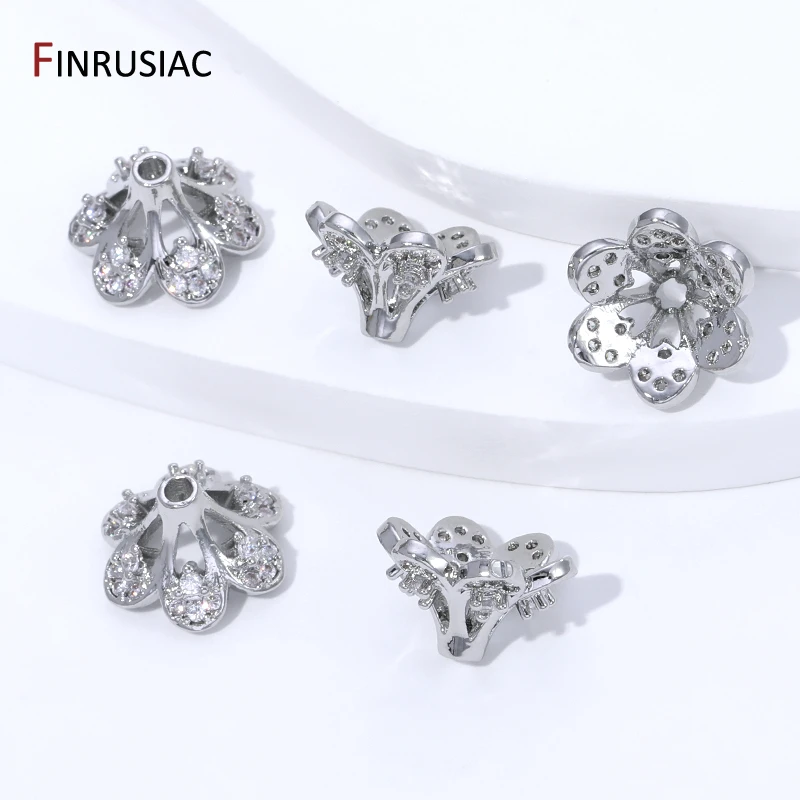 18K Gold Plated Brass Hollow Flower Bead Caps,Inlaid Zircon Spacer Beads End Caps for DIY Bracelet Necklace Making Accessories image 4