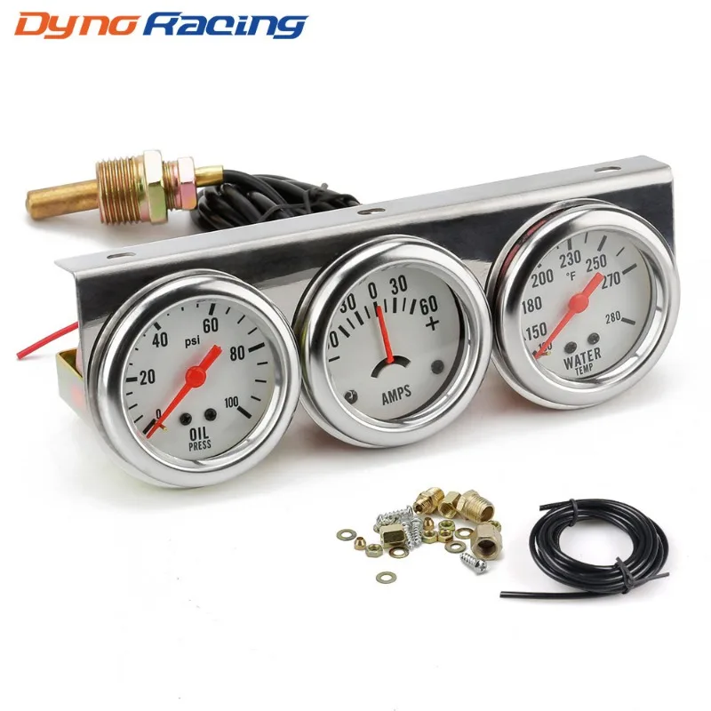 52mm 2in Mechanical Triple Gauge Kit Oil Water Temp Volt 12V Universal