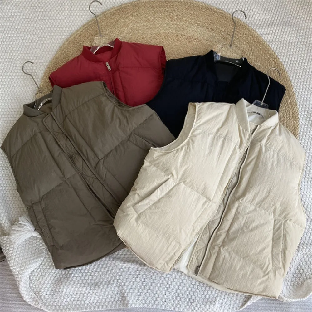 2026 Winter Warm O Neck Parkas Vest Korea Solid Minority Commuter Vintage Jacket Simple Hong Kong Style Fashion Clothing