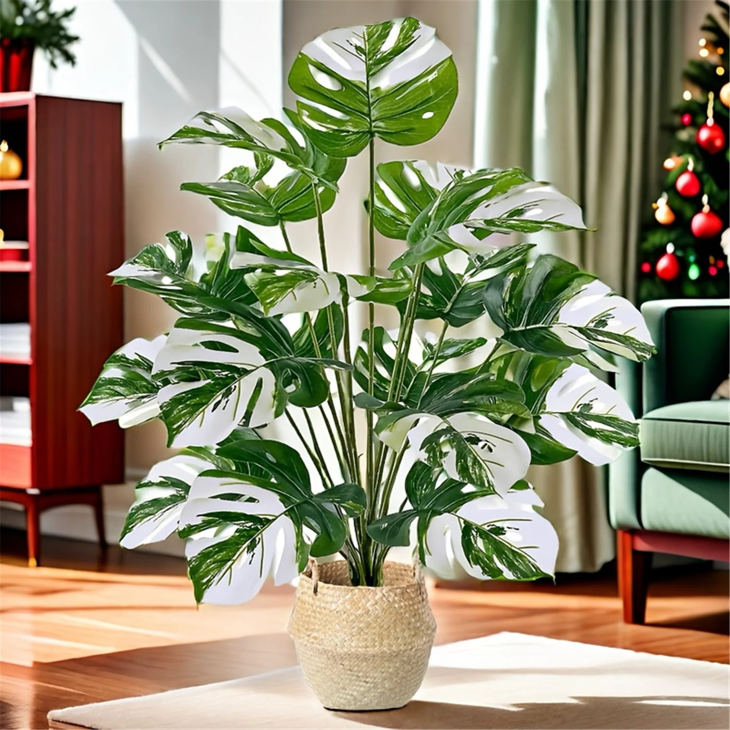 リアルな人工モンステラ植物、白い縞模様の葉付き - 屋内/屋 - Fiddle Leaf Fig のレビューと価格