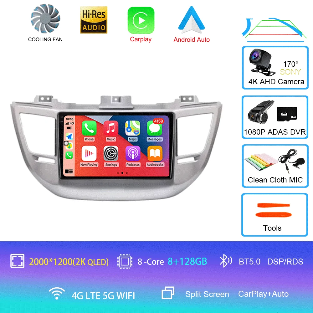 Android 16 autoradio Carplay voor Hyundai Tucson IX35 3 2015 2016 2017 2018 2Din multimediaspeler navigatie GPS head unit