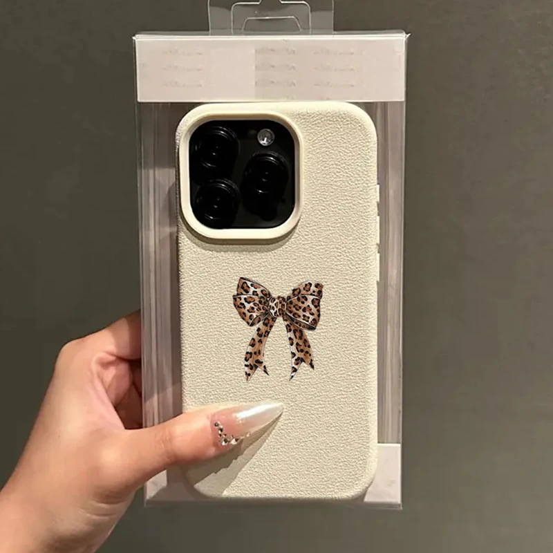 Stylish Leopard Print Bowknot Design Soft Phone Case For iPhone17 Pro Max 17Air 16 15 14 Pro 13 12 11 XR XS Lychee Pattern Cover - view 4