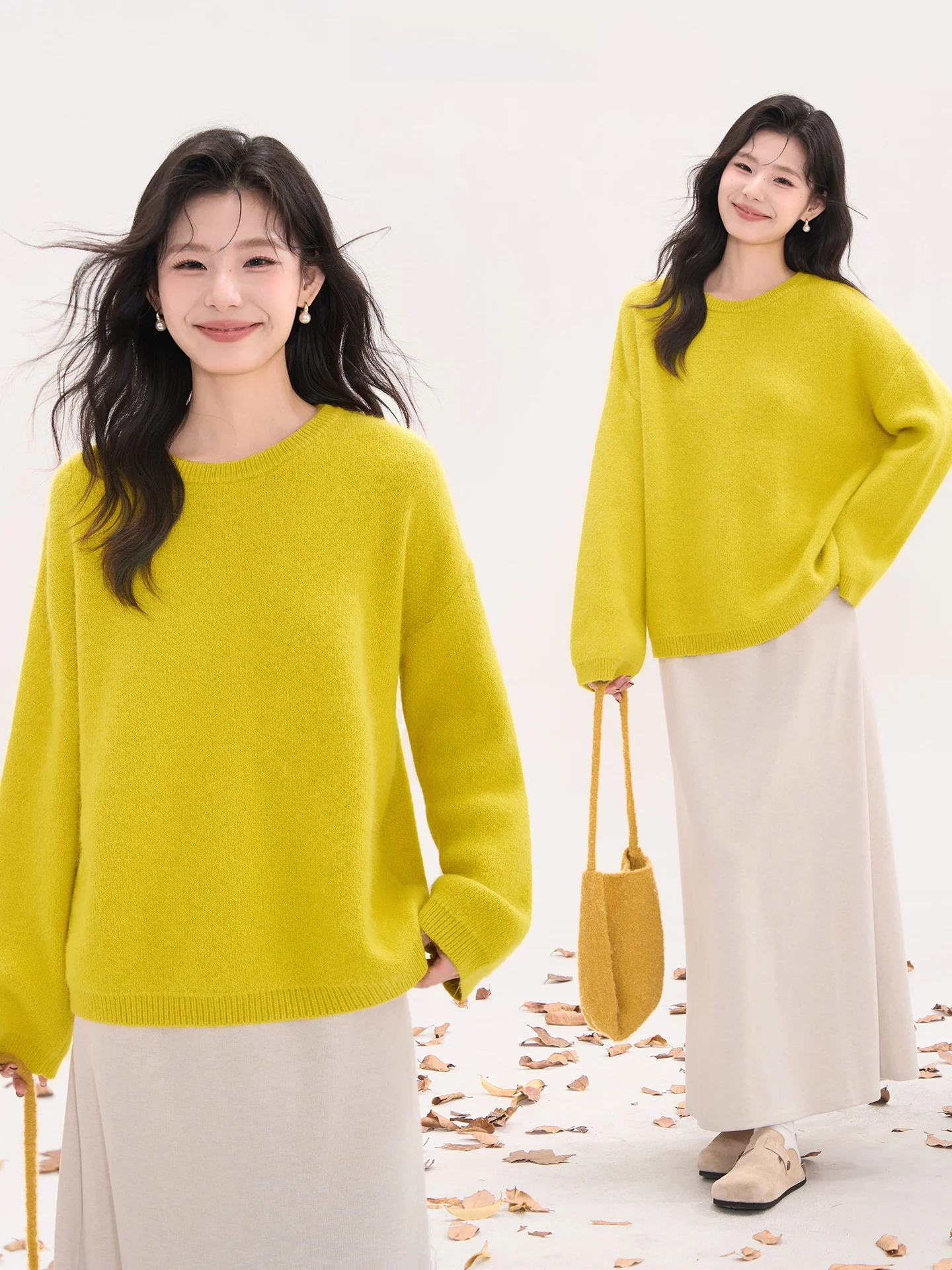 

Heme Rabbit Fur Knitted Sweater Casual Cover up Top Women's Leisure Sle Window Display Lazy Feeling Autumn Winter