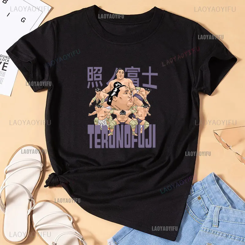 Hakuho Sumo Yokozuna Japanese Kanji Martialarts Blackandwhite Wrestler Print Cotton Tshirt Y2k T-shirt Streetwear Manga Clothing