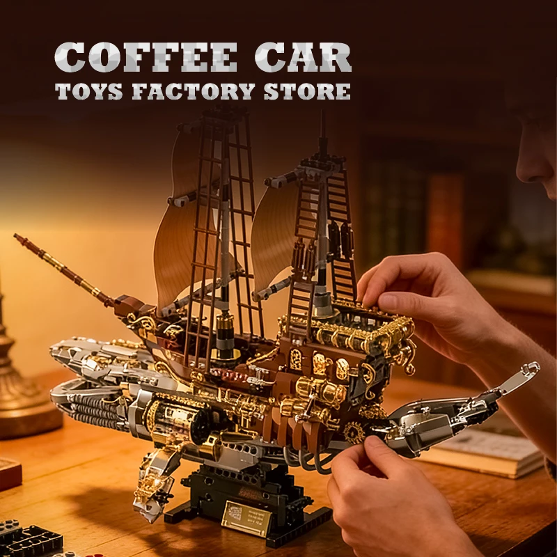 1979Pcs Creative Sci-Fi Whale Ship Building Blocks LED Cyberpunk Sailboat MOC Bricks Toys Mecha Pirate Boat Model Adult Gift NEW view 6
