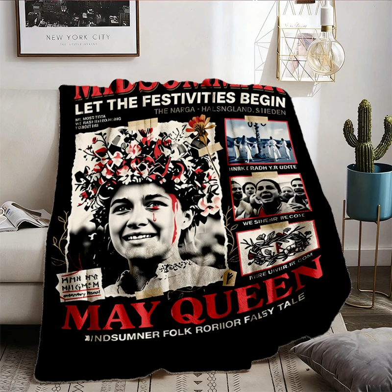 Midsommar May Queen Folk Horror Comfy Blanket, A24 Cult Film Graphic Flannel Blanket
