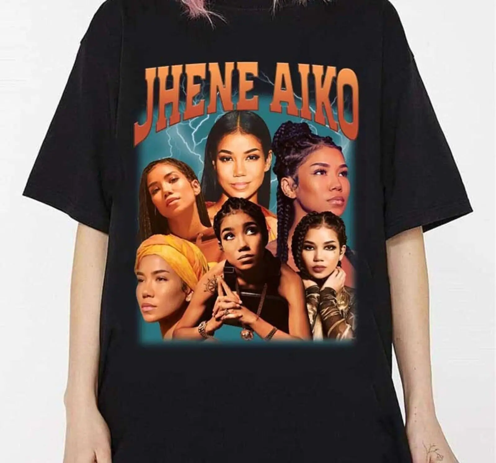 Collage Jhene Aiko Retro T-shirt Black Cotton Tee All Sizes 1F117