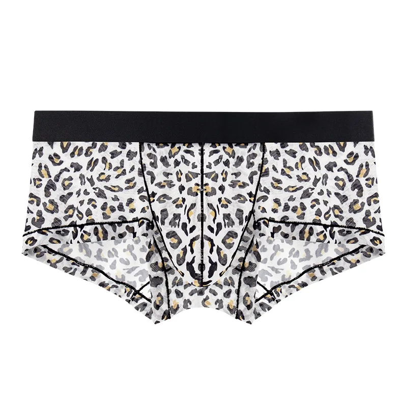 

Men's Erotic Low-Rise Briefs Sissy Sexy Leopard Printed Mesh Fabric Single Layer High Elasticity Slim Fit Shorts Thin Daily Wear