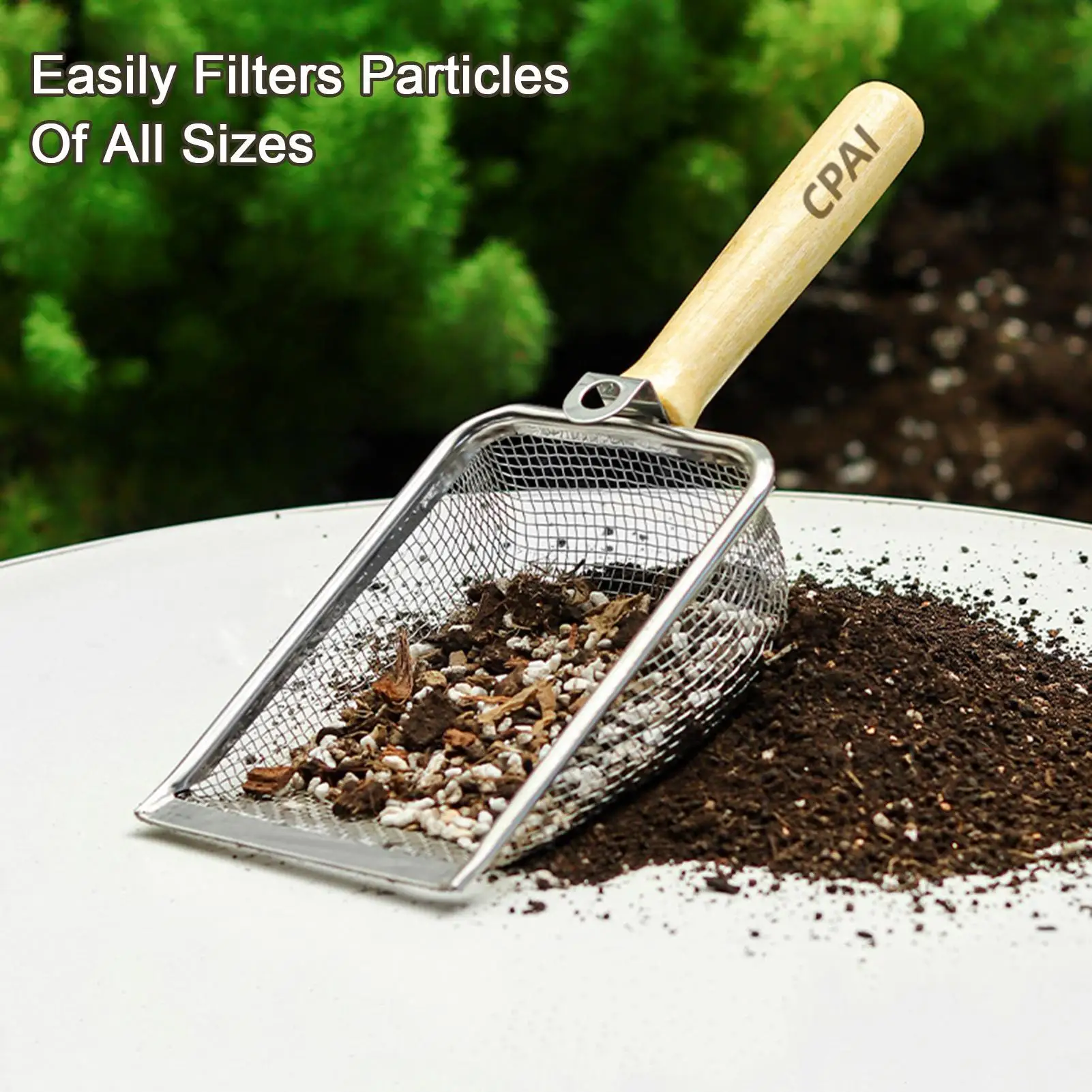 Soil Sifter 2.8mm Stainless Steel Garden Soil Sieve Compost Sifter Rust Proof Hand Shovel Screen Mesh Sand Dirt Yard Lawn Tool