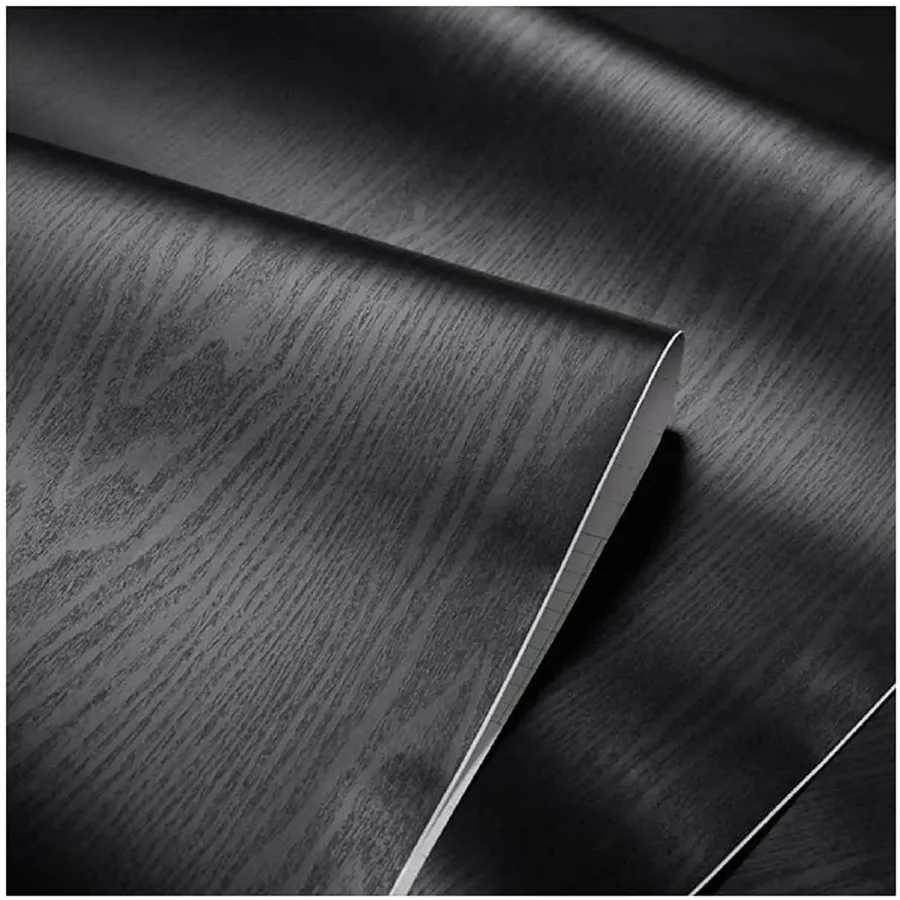 Black Wood Wallpaper - 23.6 Inch Peel and Stick Self Adhesive Wallpaper For Wall Countertop Cabinet Home Decoration Roll