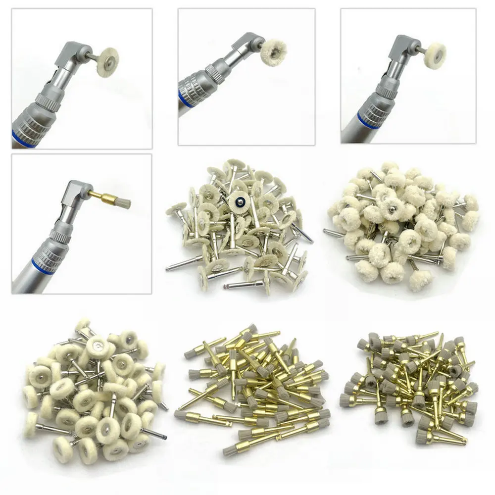 

100 шт. Стоматологические аксессуары: шерстяные полировальные плоские щетки для низкоскоростных наконечников, аксессуары для зуботехнических машин, для шлифовки и полировки