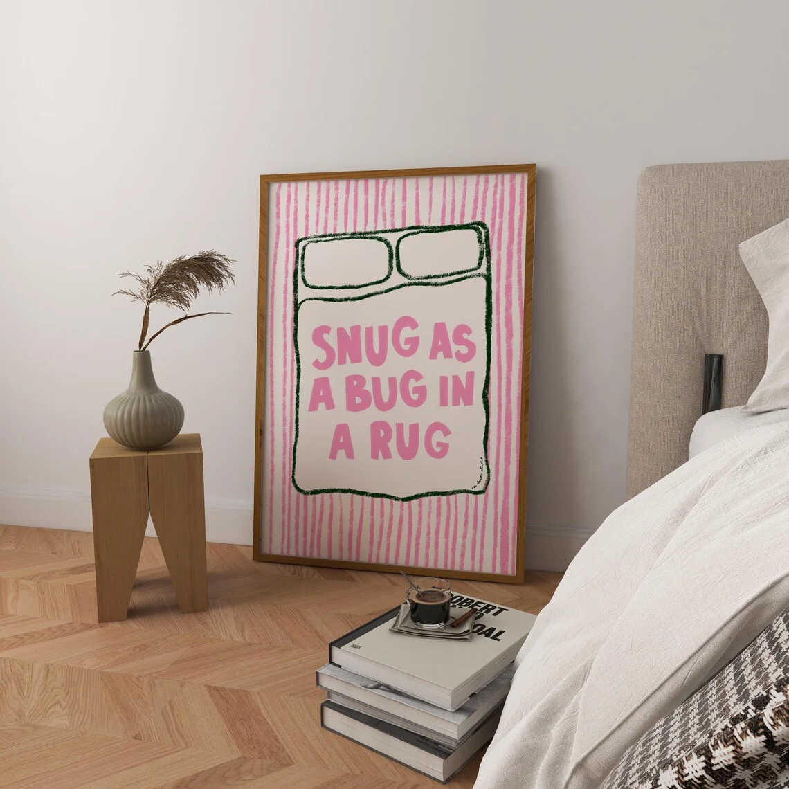 Snug As A Bug Kunstdruck-Poster, trendiger Retro-Schlafzimmer-Pint, Mid-Century-Druck, Kinderzimmer-Poster, modernes Schlafzimmer, Schlaf-Wandkunstdruck