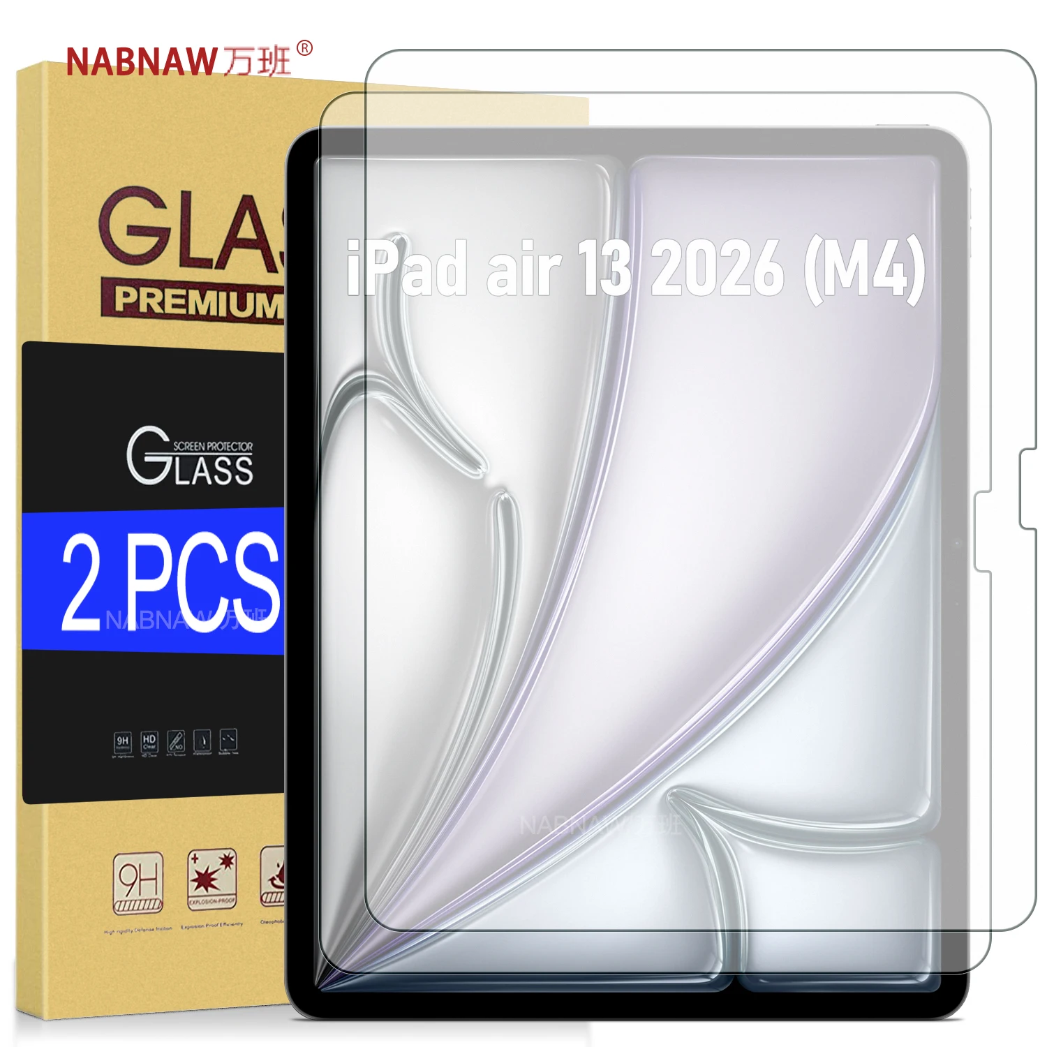 For iPad Air 13 2026 Full HD Tempered Glass Film Screen Protector On M4 iPad Air 13-inch 9H Scratch Proof Easy Install 2-Pack