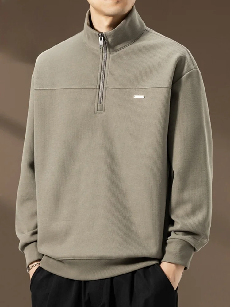 

Мужская толстовка на молнии с длинным рукавом свободного кроя, весна 2026, модная повседневная футболка-свитшот на пуговицах, молодежная мода