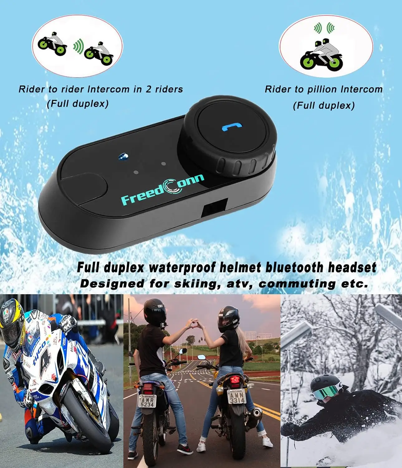 Auriculares TCOM VB con Bluetooth para casco de motocicleta, intercomunicador universal con sistema de comunicación, resistente al agua, 2 conductores, 800M