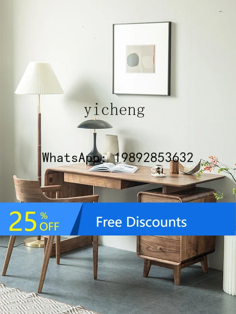 

Solid Wood Desk Simple Modern Combination Study Drawer Desk Black Walnut Office Computer