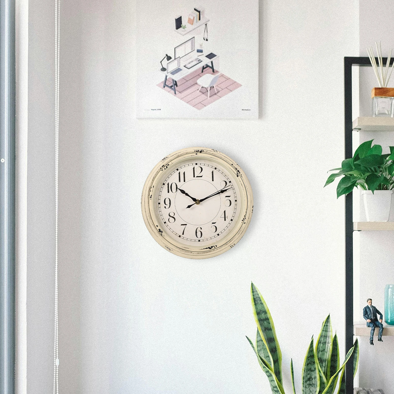 

Round Vintage Wall Clock Decor Distressed Outdoor Decorative Plastic for Living Room Office