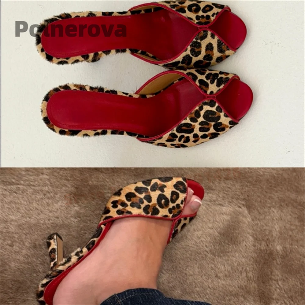 Women's Stiletto Leopard Prints Slippers Peep Toe High Heels Slip-On Mules Elegant Shallow Breathable Party Summer Shoes