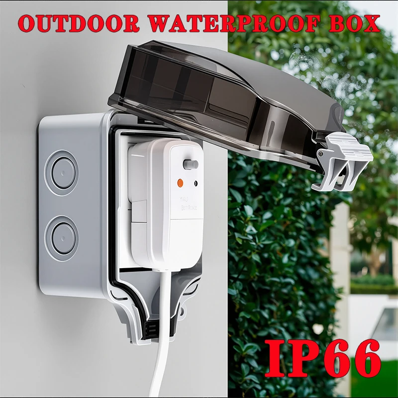 EU Socket IP66 Weather Dustproof Outdoor Plug Wall Socket Outlet Double Socket for Garden Garage Use Waterproof Box