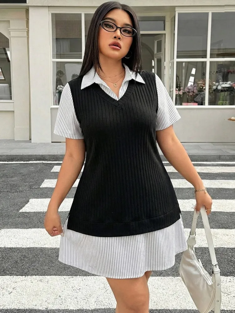 

Платья больших размеров XL-4XL для женщин: весенне-летние повседневные мини-платья с коротким рукавом в уличном стиле, размеры 3XL, 4XL, оверсайз