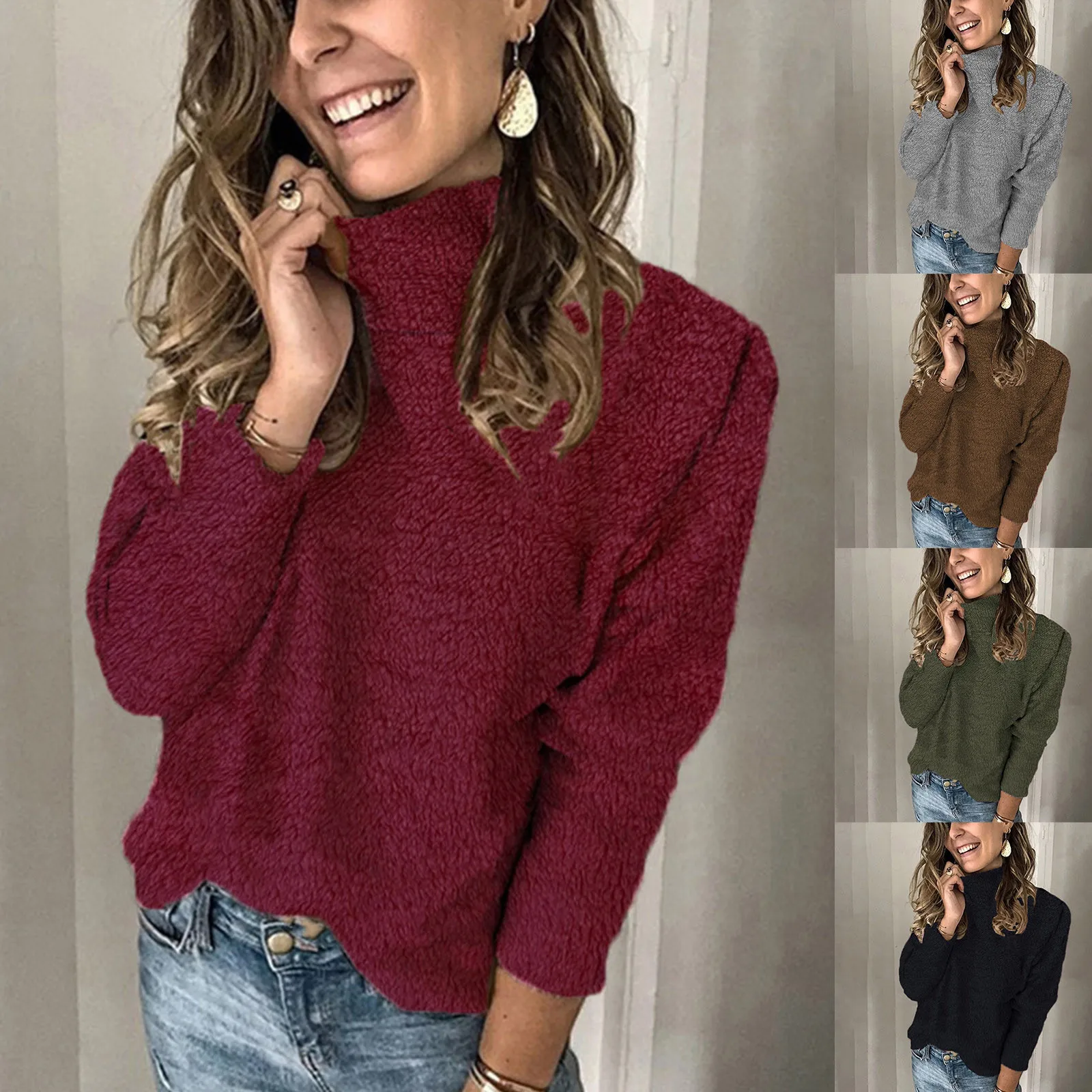 Pull en Peluche à Col Roulé pour Femme, Vêtement Chaud et Confortable, Décontracté, Assressentià Tout, Collection Automne Hiver