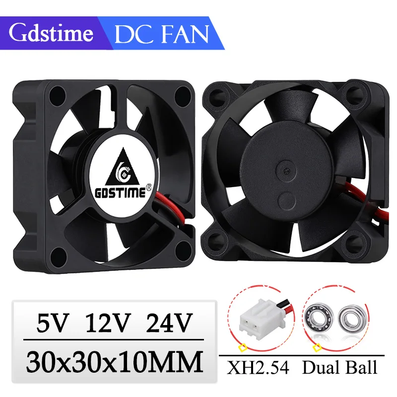 5 Pieces Gdstime DC 24V 12V 5V 3cm 30x30x10mm 2Pin Ball Bearing Portable Cooling Fan Dupont 2.54 2.0 30mm x 10mm Cooler 3010
