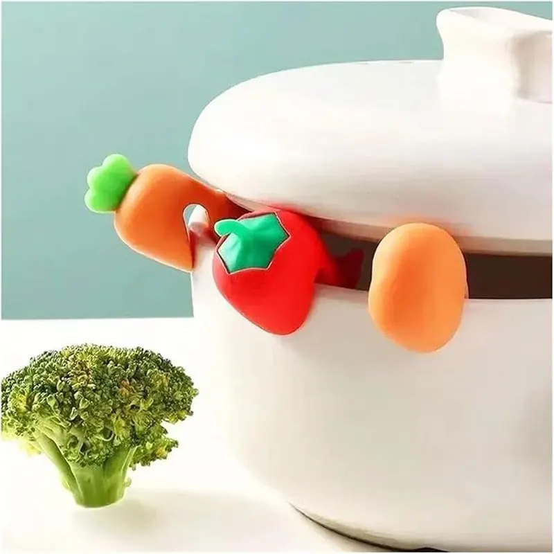 Cute Silicone Pot Lid Anti-overflow Rack Heat-resistant Anti-spill Stopper Pot Cover Lifter Holder Bracket  Kitchen Gadgets Tool