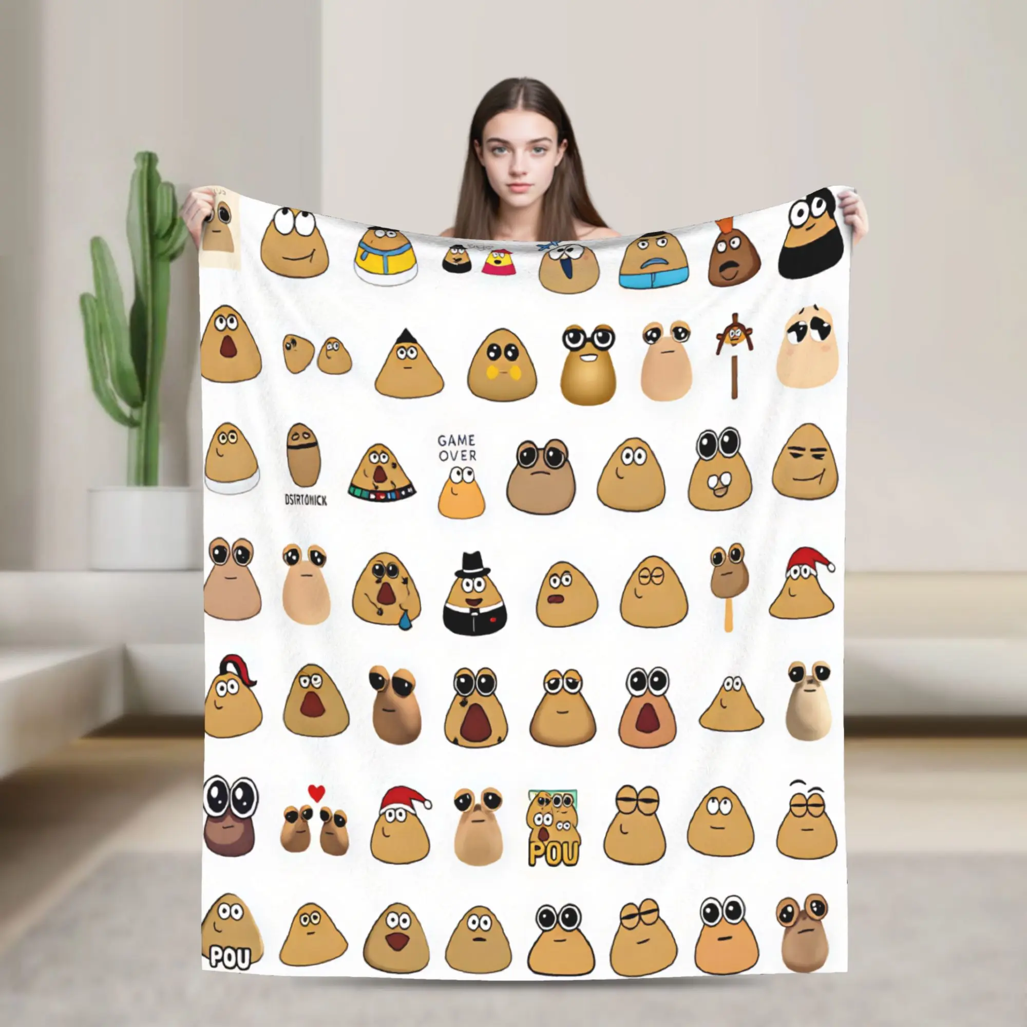 Warm Blanket Travel Pet Alien Pou Animated Television Throw Blanket  Flannel Bedspread For Outdoor Street Trend Sofa Bed Cover
