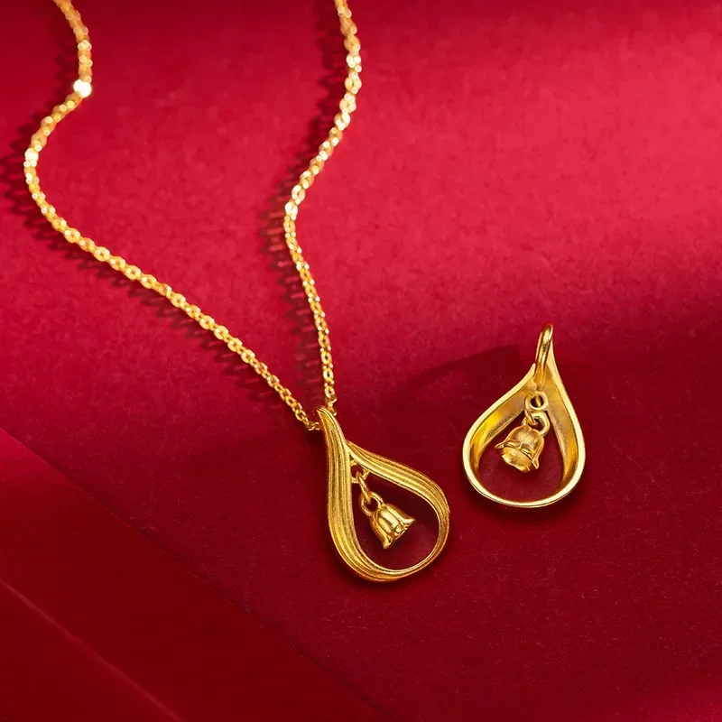 

9999 Real Gold 24K Elegant and Pure Lily of the Valley Clavicle Necklace Niche Lily Flower Water Drop Clavicle Necklace Ladies