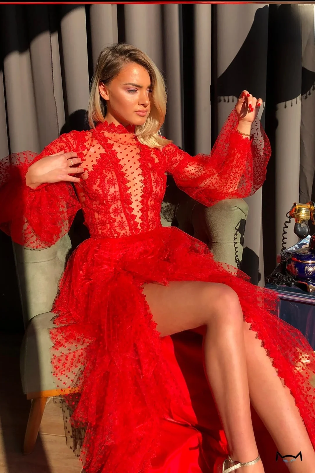 Seksowna Czerwona Prześwitująca Asymetryczna Sukienka Wieczorowa Dr Par Ślubna Suknia Wieczorowa Dr Długa Latarnia Sve Wysoki Stan Linia A...