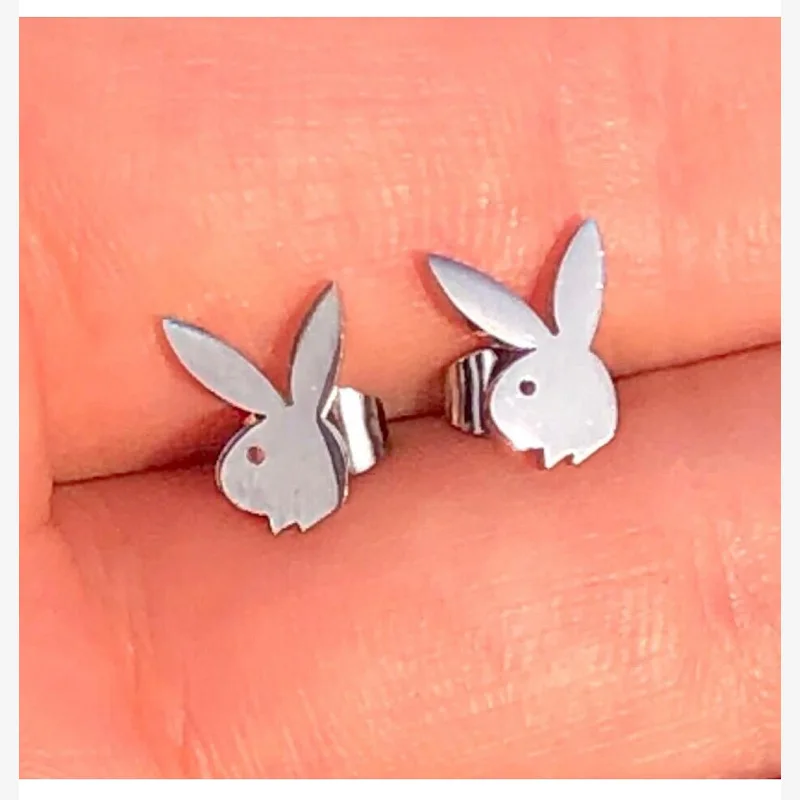 HIPPOP Street Rock Stud Earring Piercings Fashion Stainless Steel Animal Rabbit Earstuds Earrings for Men and Women