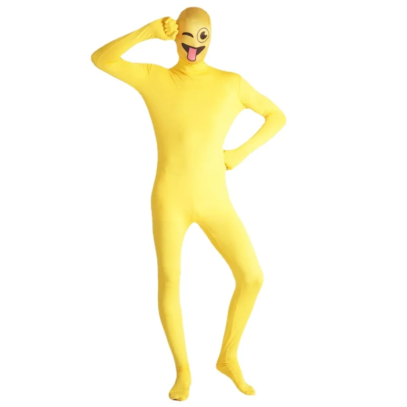 New Adult Halloween Funny Yellow Expression Invisible Bodysuit Costume Funny Men's and Women's Party Costume Stage Performance