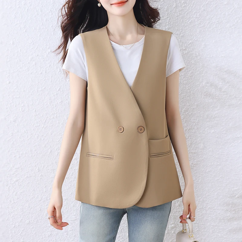 

Корейский жилет на весну и лето с двумя пуговицами, большой размер, облегающий жилет с завязкой на талии, женский тюнер из полиэстера