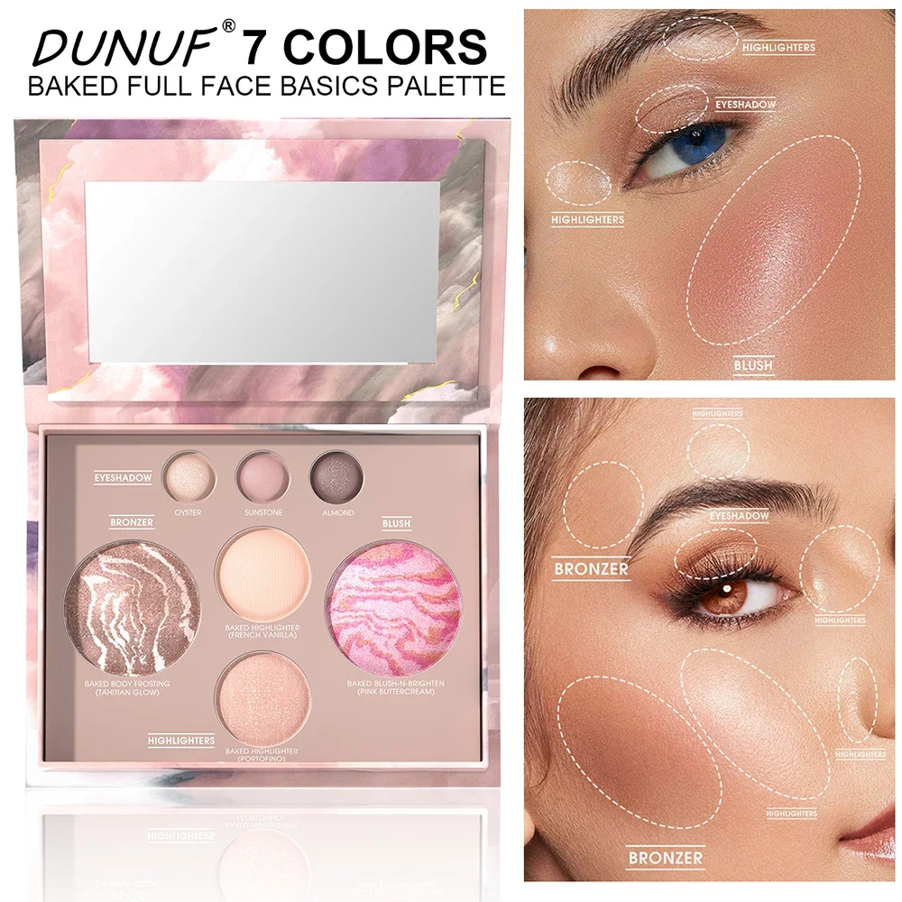 Gebakken Blush Palette Waterproof Langdurige Hooggepigmenteerde 4in1 Contour Oogschaduw Markeerstift Volgelaatsmake-up Essentials