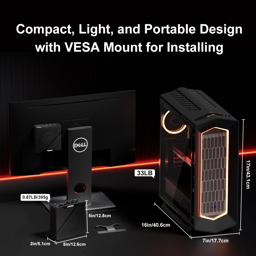 FIREBAT AM02 Mini PC AMD Ryzen 5 6600H Processor DDR5 16GB RAM 512GB SSD WiFi6 BT5.2 Portable Desktop with Network Port HDMI