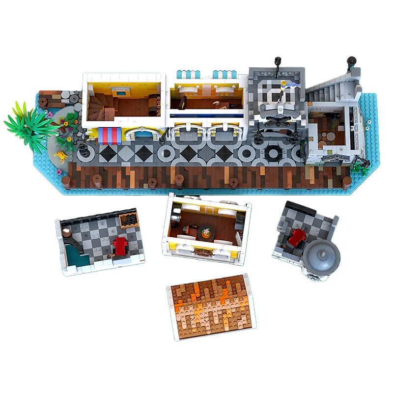 BuildMoc Pirate Lagoon Lockup Revisited Port Town Building Blocks Set 21322 Seaside Island House Bricks Toys Children Kids Gifts